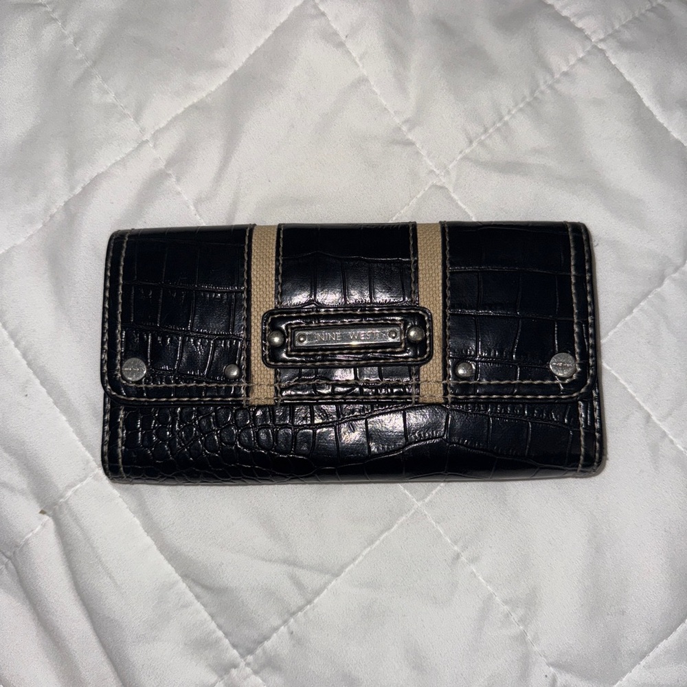 Nine West Black and Tan Croc-Embossed Wallet